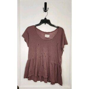 NWOT Size 0/XS Current Elliott Girlie Tee Distressed Mauve Linen Cotton